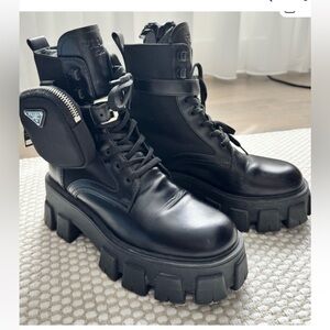 Prada Black Leather Combat Boots